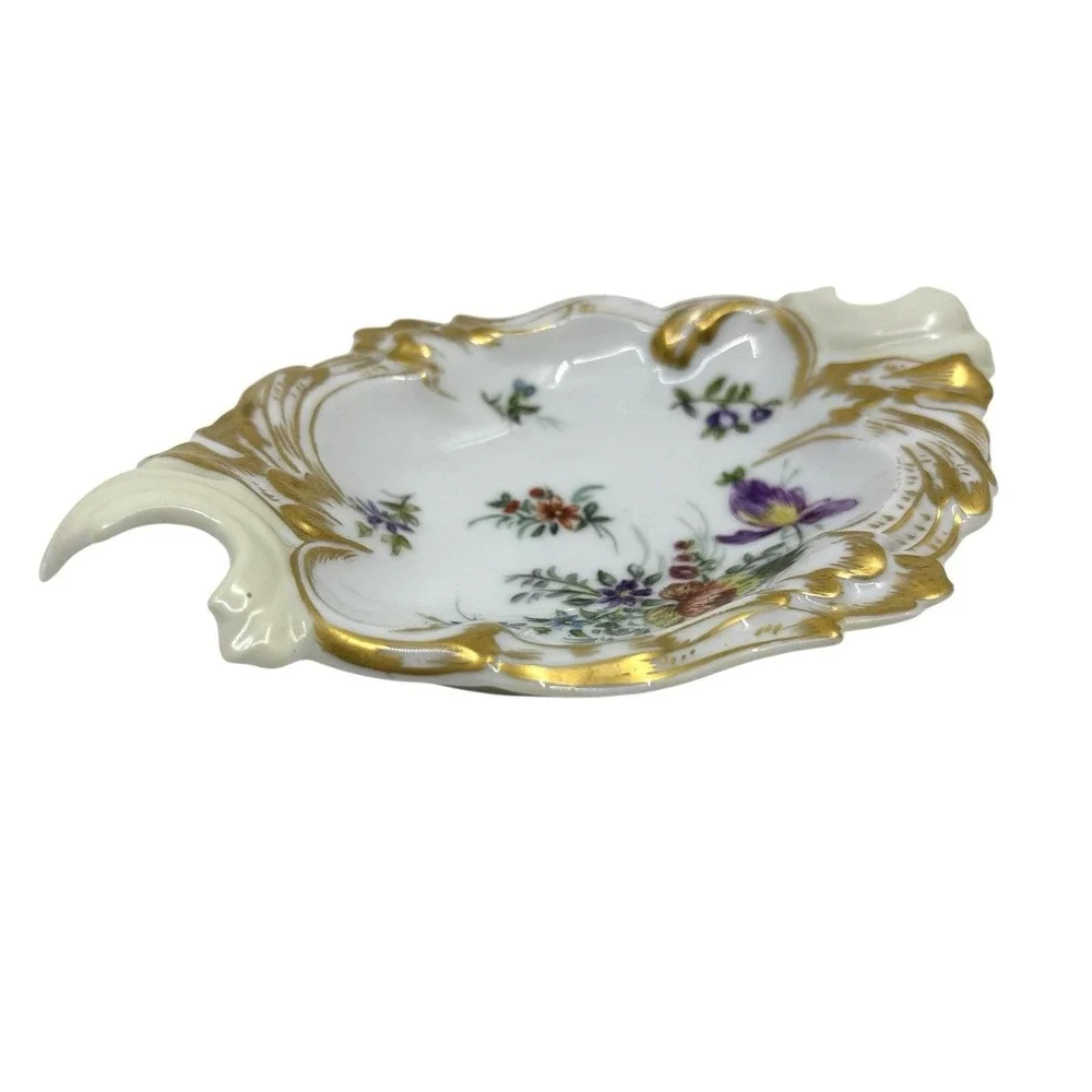 Antique T&V fine Porcelain Hand Painted Floral Scalloped Dish/ Catchall